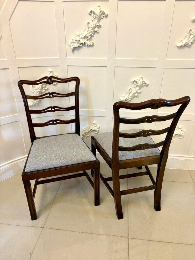 Antique Set of 12 Mahogany Chippendale Style Ladder Back Dining Chairs – 10 Singles & 2 Carvers - Image 5